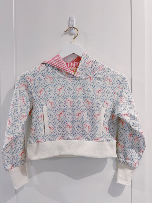 Off White/Blue Bow Printed Terry Hoodie