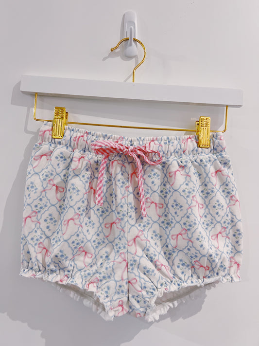 Off White/Blue Bow Printed Bloomer Shorts