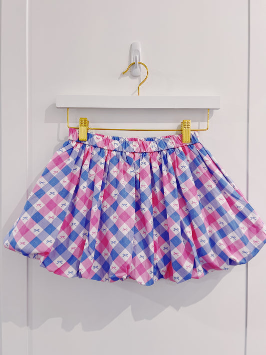 Pink/Purple Plaid Bow Bubble Skirt