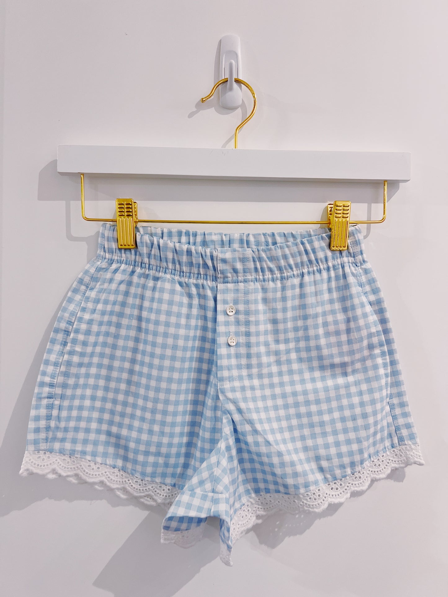 PF Blue Gingham Lace Trim Boxer Shorts