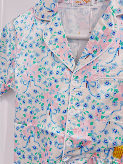 Pink/Blue Floral Satin PJ'S