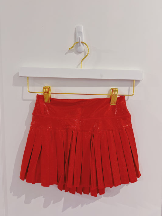 Red Shimmer Mini Pleated Skort