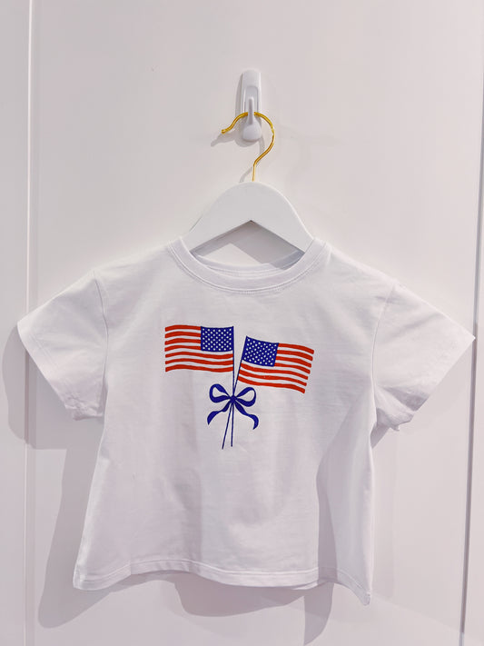 White Glitter Flag Boxy Tee