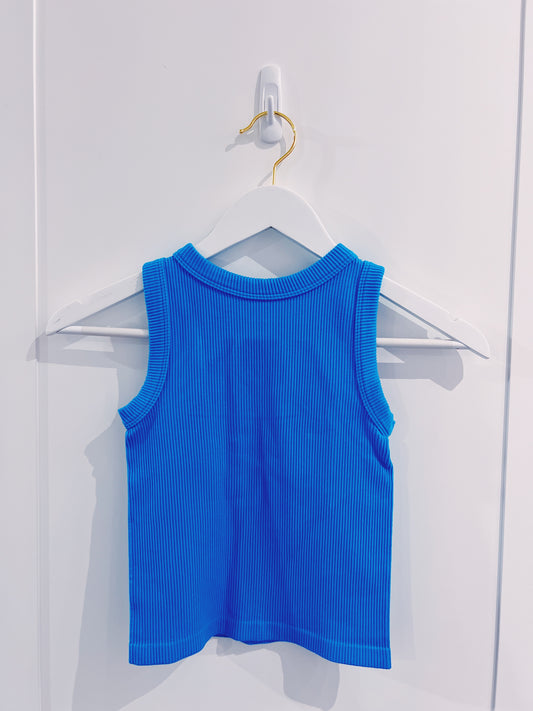 Suzette Tween Bright Blue High Neck Ribbed Seamless Tank