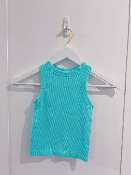 Suzette Tween Aqua High Neck Ribbed Seamless Tank