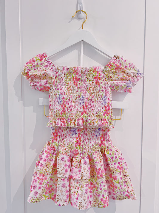 Pink Spring Garden Tiered Skirt Set