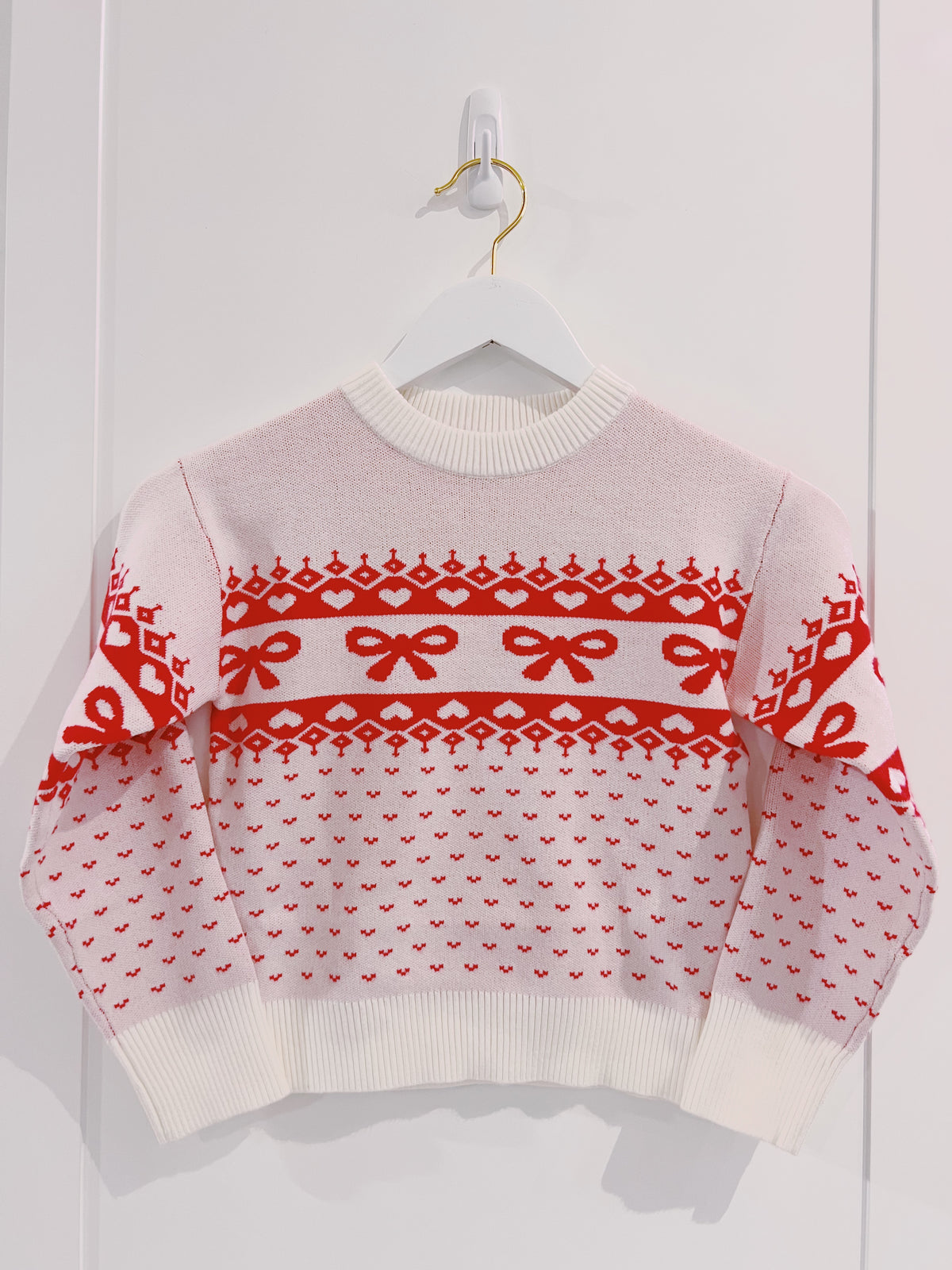 Tween Style Pink/Red Bow Crew Neck Sweater