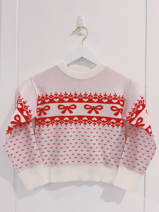 Tween Style Pink/Red Bow Crew Neck Sweater