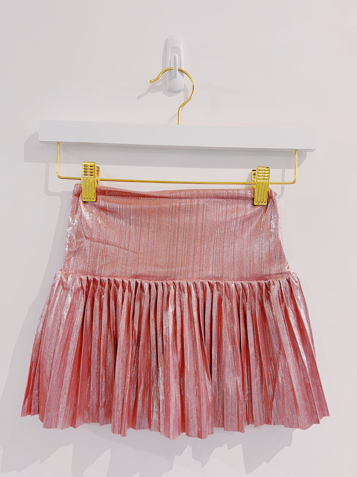 Tween Style Pink Metallic Pleated Skort